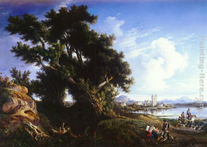 Landscape Near Naples With The Isle Of Capri In The Distance painting - Consalvo Carelli Landscape Near Naples With The Isle Of Capri In The Distance art painting